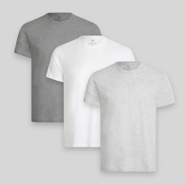 Pack de 3 polos Hombre Cuello Redondo Blanco / Gris Poly / Plomo Melange