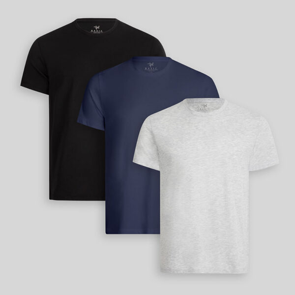 Pack de 3 polos Hombre Cuello Redondo Gris Poly / Negro / Azul Oxford