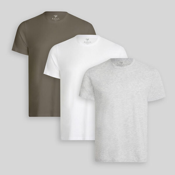 Pack de 3 polos Hombre Cuello Redondo Blanco / Gris Poly / Verde Militar