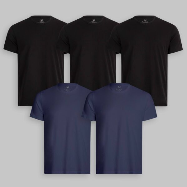 Pack de 5 polos Cuello Redondo Negro / Azul Oxford