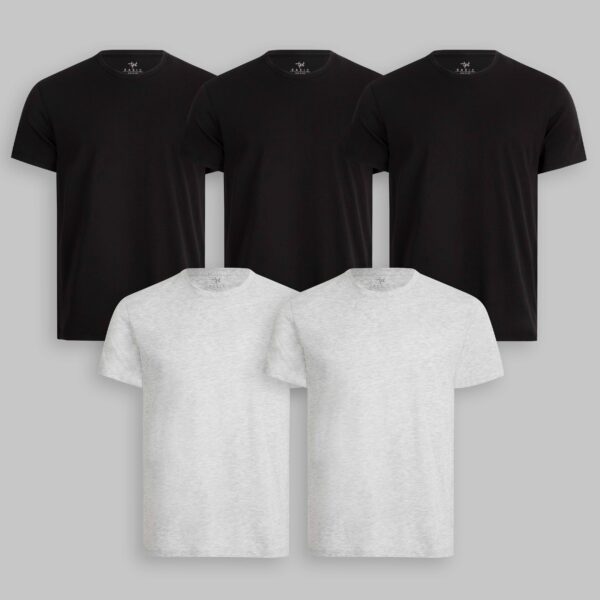 Pack de 5 polos Cuello Redondo Negro / Gris Poly