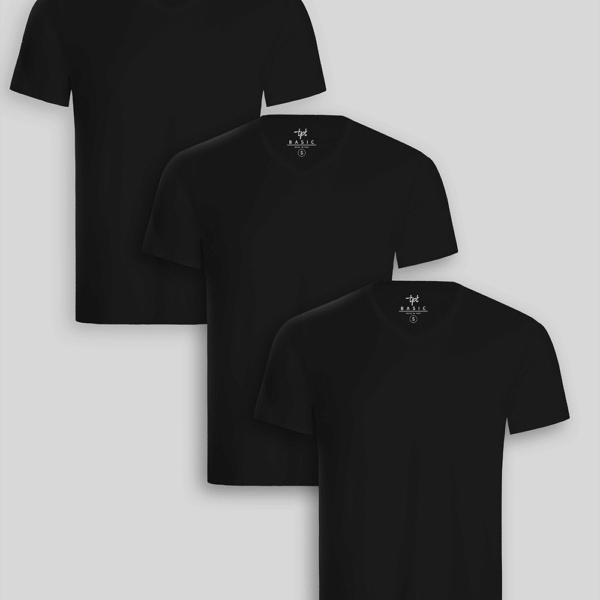 Pack de 3 polos Hombre Cuello V Negro