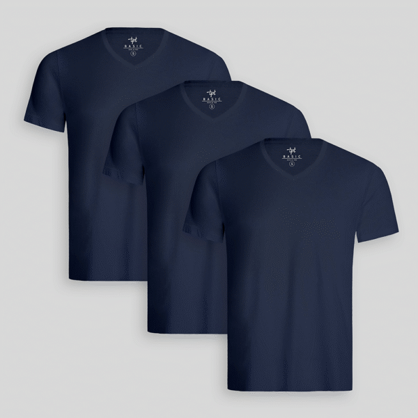 Pack de 3 polos Hombre Cuello V Azul Oxford