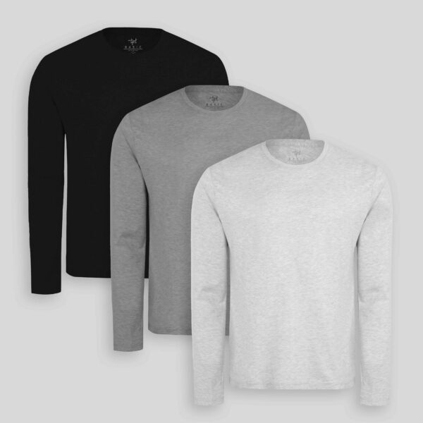 Pack de 3 polos manga larga Gris Poly / Negro / Plomo Melange