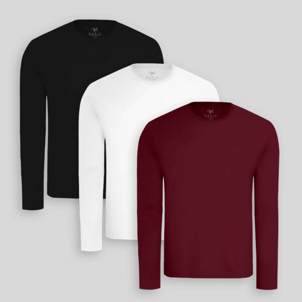 Pack de 3 polos manga larga Blanco Optico / Negro / Guinda Sombra